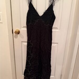 Zara Black Lace-Trim Slip Dress with beautiful lace inlay on side